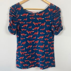 Anthropologie Foxes tee, ruched shoulders